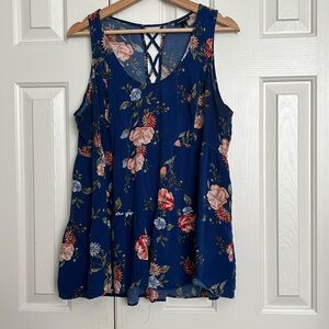 Torrid Blue Floral Sleeveless Top size 1